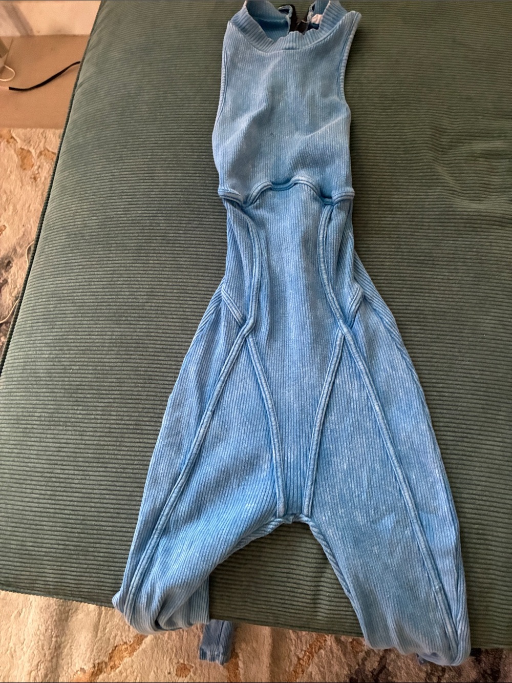 Ribbed Light Blue Sleeveless Jumpsuit